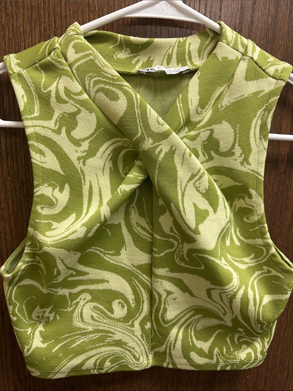 Zara Green Swirl Cross-Front Crop Top